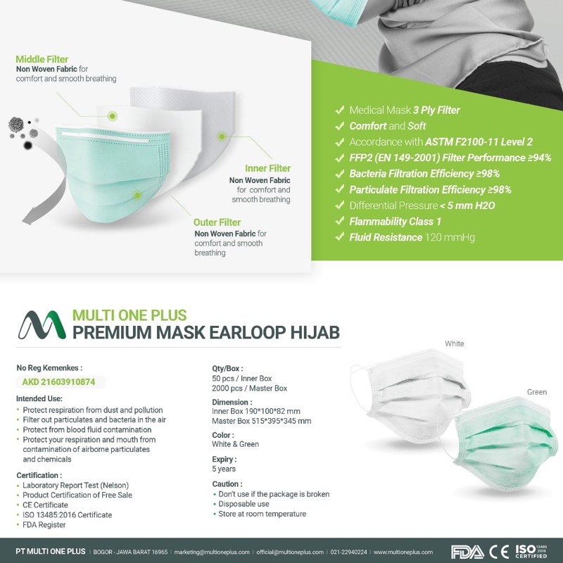 Jual Masker Hijab Multi One Plus Premium Face Mask 3 ply 50 pc | Shopee ...