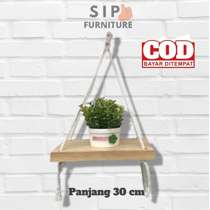 Jual Rak Dinding Gantung Kayu Tali Macrame Jati Belanda Pinus Panjang