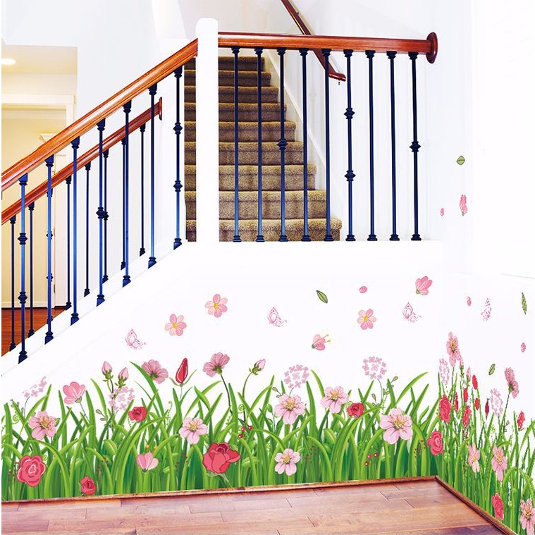 Jual Reliza Wall Sticker Grass Pink Flowers Rumput Bunga Stiker Dinding ...