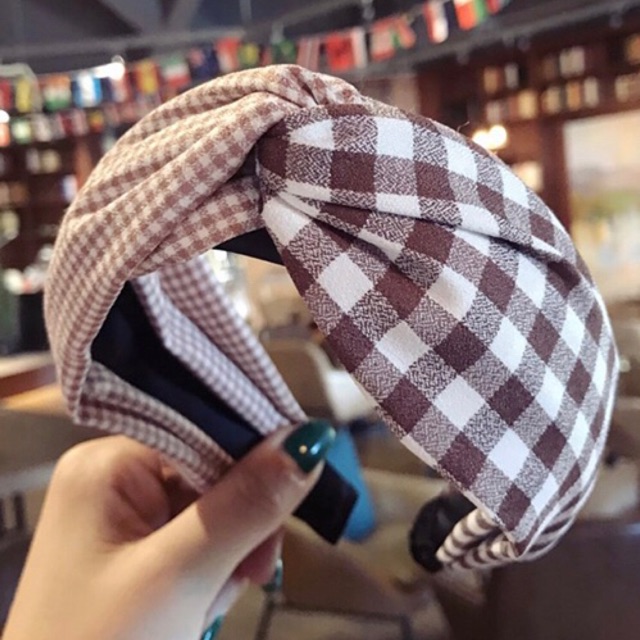 Jual Bando Simpul Silang Kotak Korea Plaid Import Bandana Jepit Rambut Kain Hijab Shopee Indonesia 