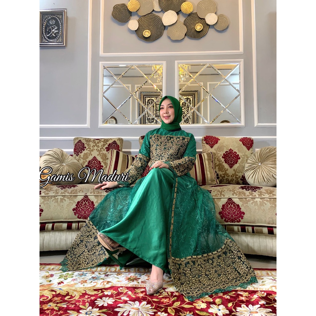 Jual GAMIS PESTA KEBAYA MADHURI HIJAU BOTOL/ GAMIS KONDANGAN WARNA