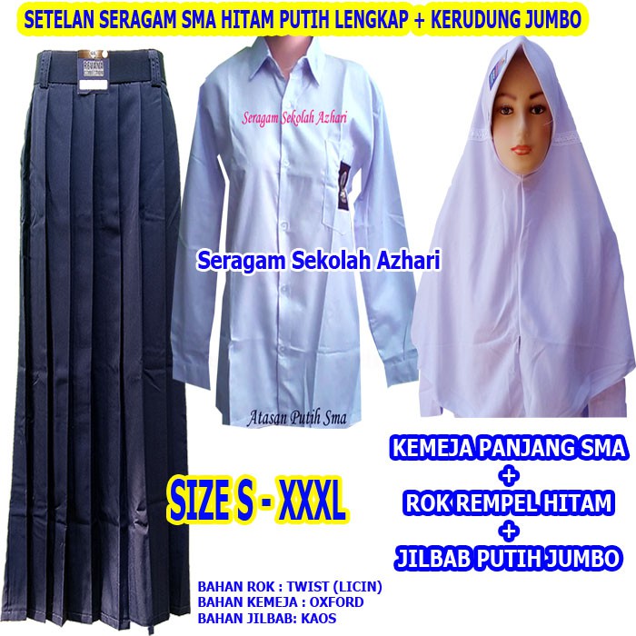 Jual Stelan Seragam SMA Perempuan Hitam Putih Rok Rempel Jumbo Lengkap ...