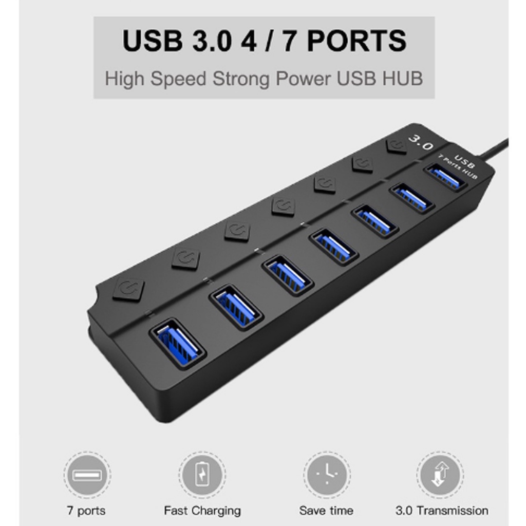 Jual Hub USB 3.0 (7 port hidup/mati) pembagi Hub USB 3.0 | Shopee Indonesia