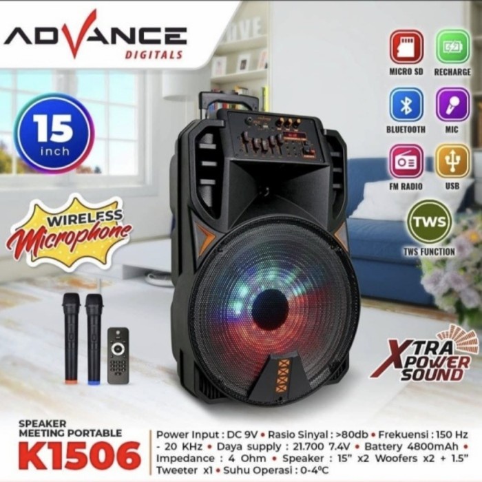 Jual Speaker Advance K1506 Bluetooth 15 inch 2 Mic Wireless / K1503