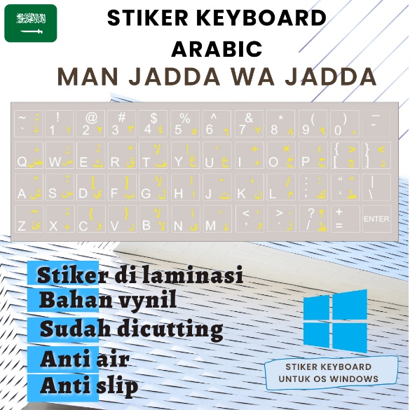 Jual stiker keyboard arabic Sticker Kibot Font Arab bahan laminasi
