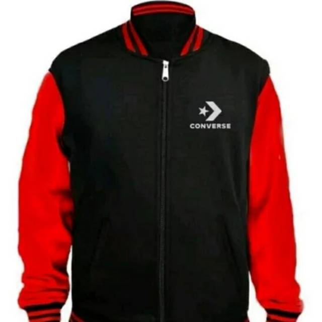 JAKET BASEBALL VARSITY HITAM MERAH CONVERSE