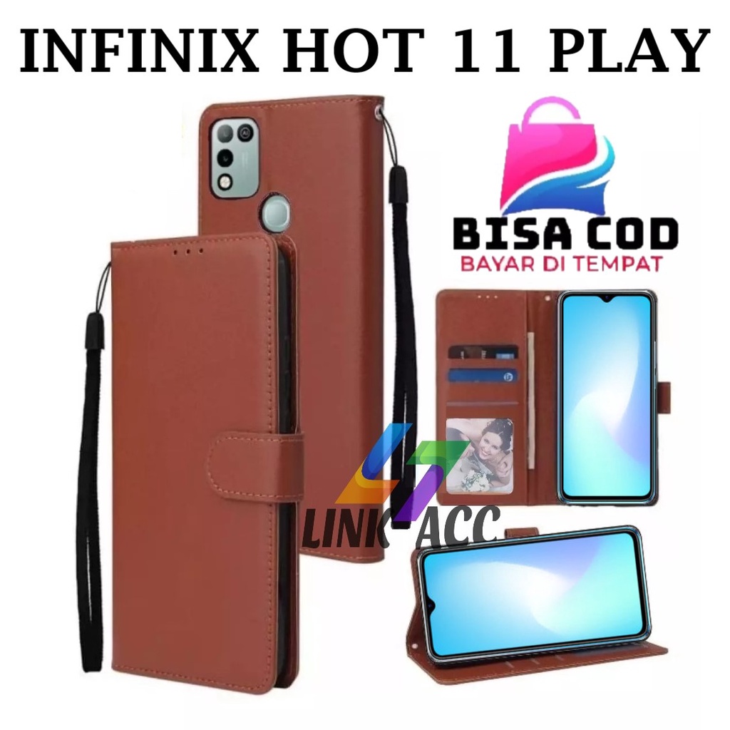 INFINIX HOT 11 PLAY FLIP LEATHER CASE PREMIUM-FLIP WALLET CASE KULIT UNTUK  INFINIX HOT 11 PLAY CASING DOMPET-FLIP COVER LEATHER-SARUNG BUKU