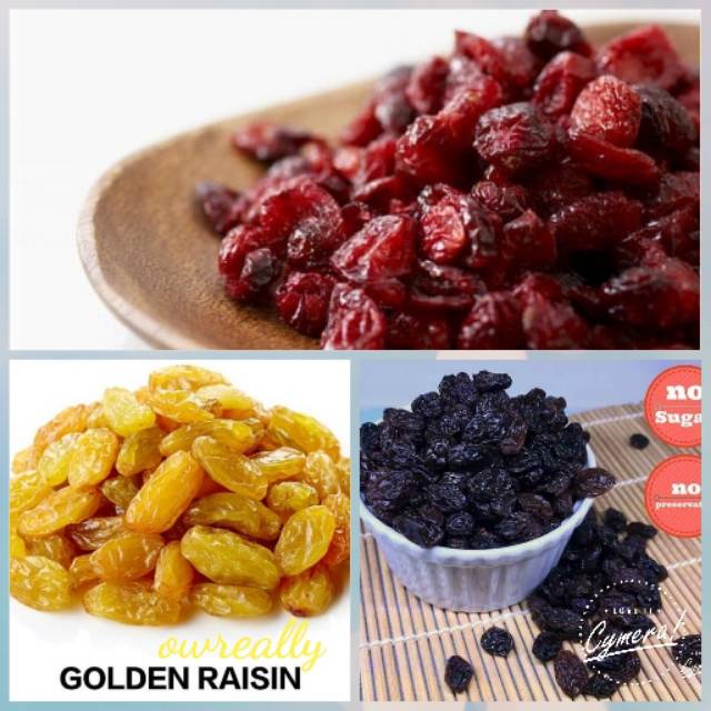 Jual Mix raisin(golden raisin,black raisin,cranberry)buah kering 250gr ...