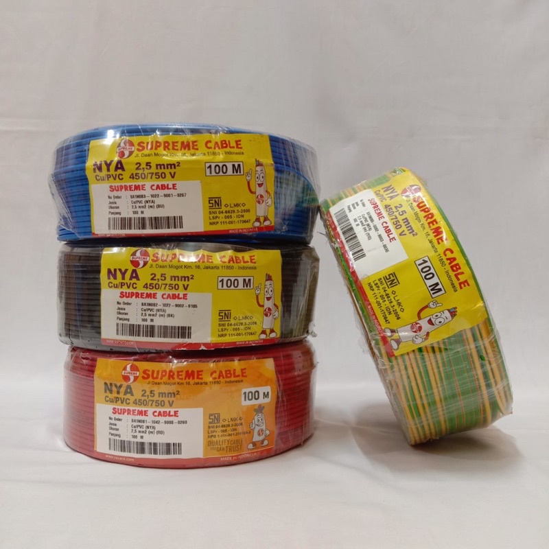 Jual SUPREME Kabel NYA Engkel Tembaga Tunggal 1,5 dan 2,5 mm Panjang ...