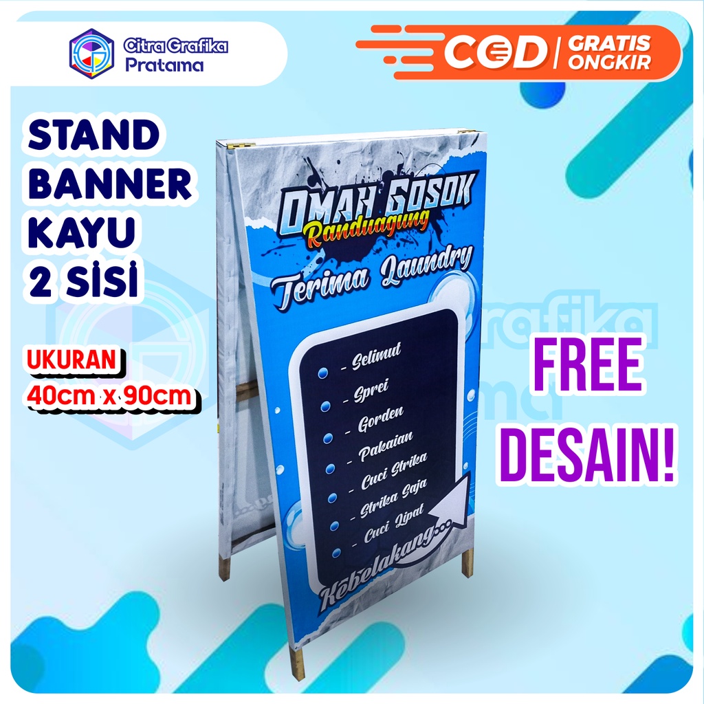 Jual Standing Stand Banner Kayu Segitiga 2 Sisi Ukuran 40cm X 90cm