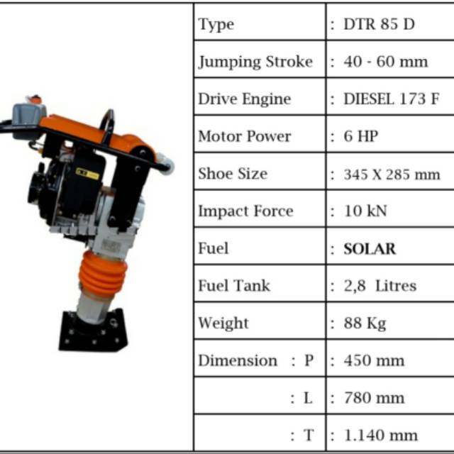 Jual Stamper Kuda / Tamping Rammer Dynamic Honda GX160 / Diesel Solar