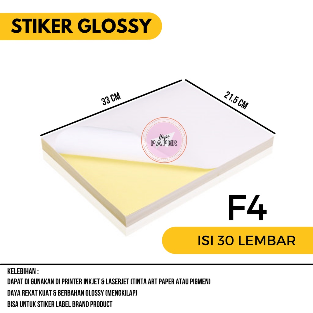 Jual Kertas Stiker Glossy F4 30 Lembar Kertas Sticker F4 Glossy