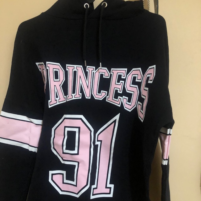 hoodie hnm h m black hitam princess pink sweater preloved good cond