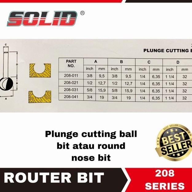 Jual Mata router mata profil 208-041 SOLID Round nose ball cutting bits ...