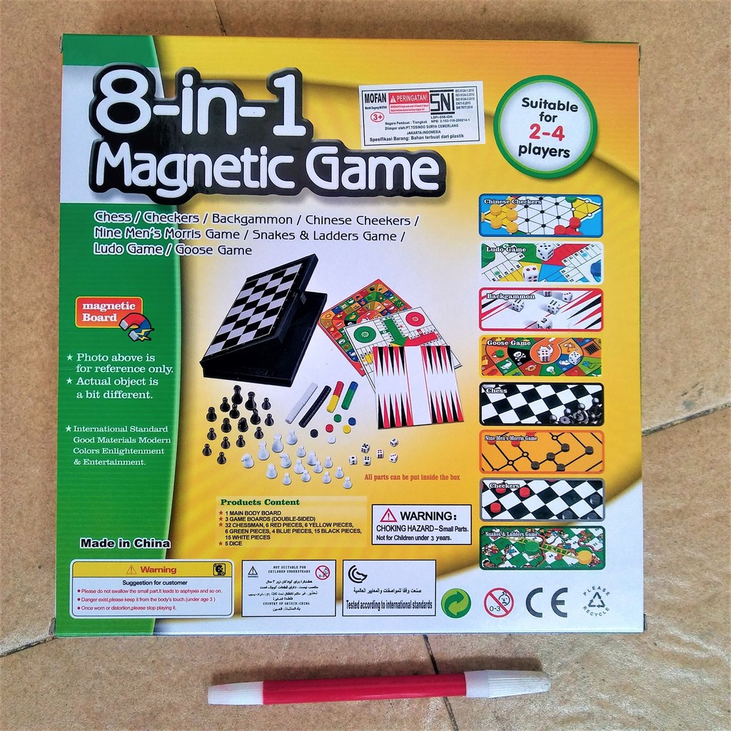 Jual Mainan GAMES 8 in 1 Catur Halma Ular Tangga Ludo Backgammon magnet ...