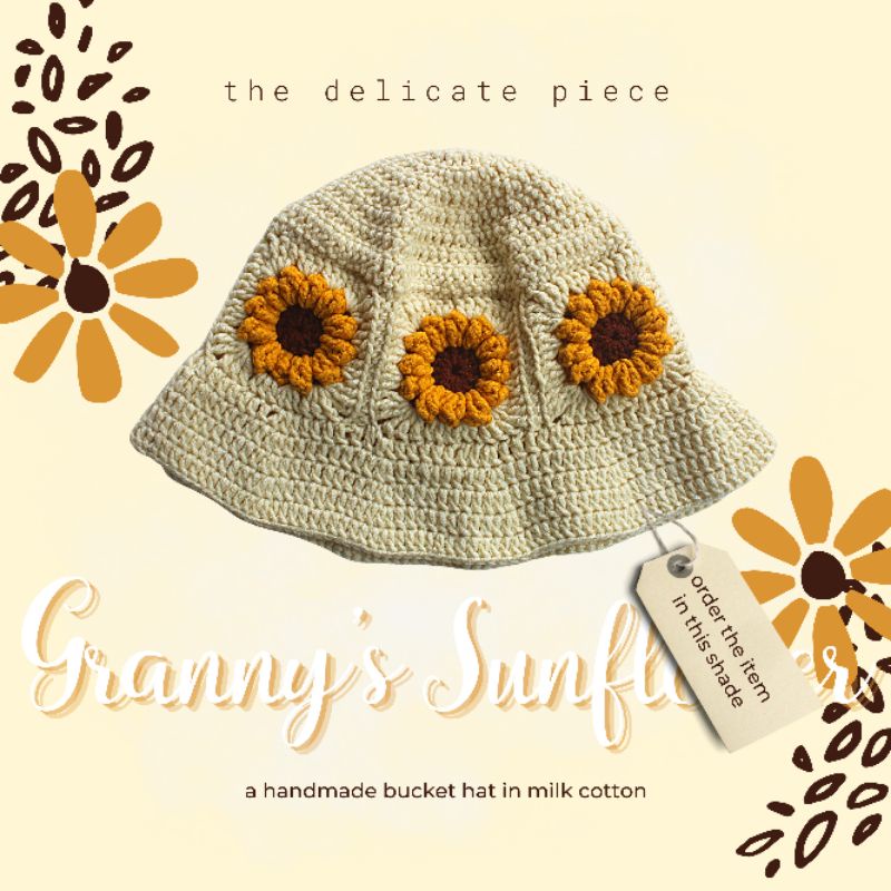 Jual Granny's Sunflower Crochet Bucket Hat / Bucket Hat Topi Rajut ...