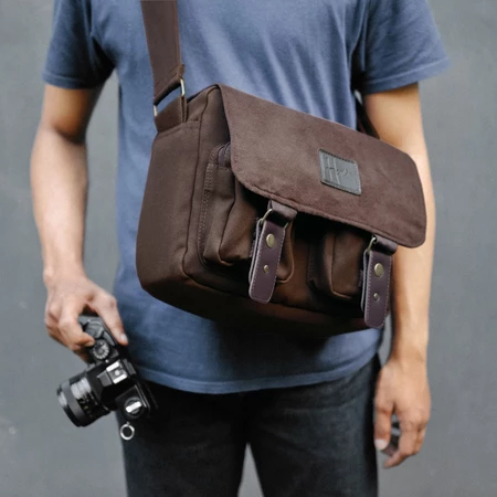 Honx 008 tas kamera messenger bergaya vintage dengan sekat removable