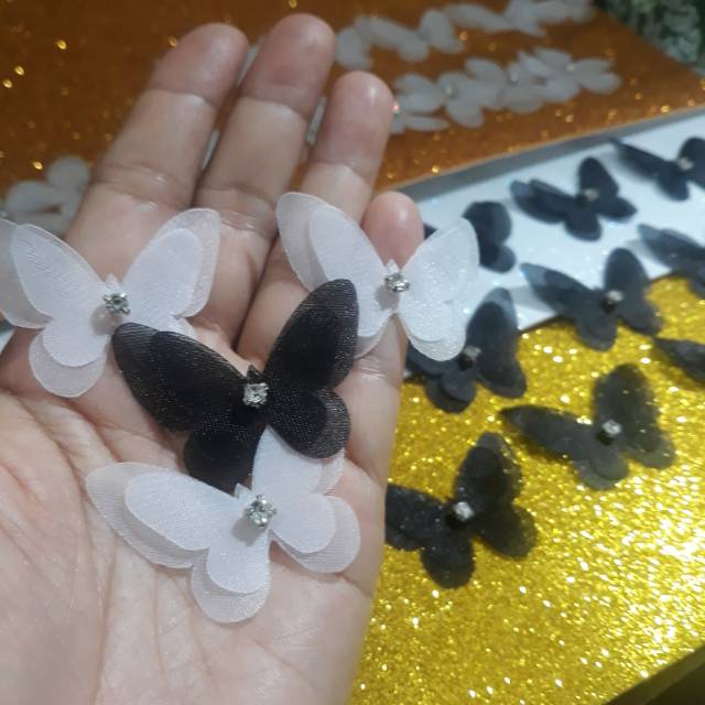 {10pcs} Aplikasi kupu kupu solder  organza uk 4cm harga Rp 11.800