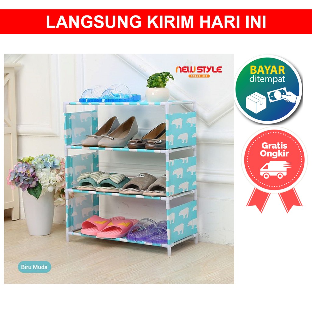 Jual Rak Tempat Sepatu Kain MOTIF 4 SUSUN Tingkat 3 Susun 4 Tingkat ...