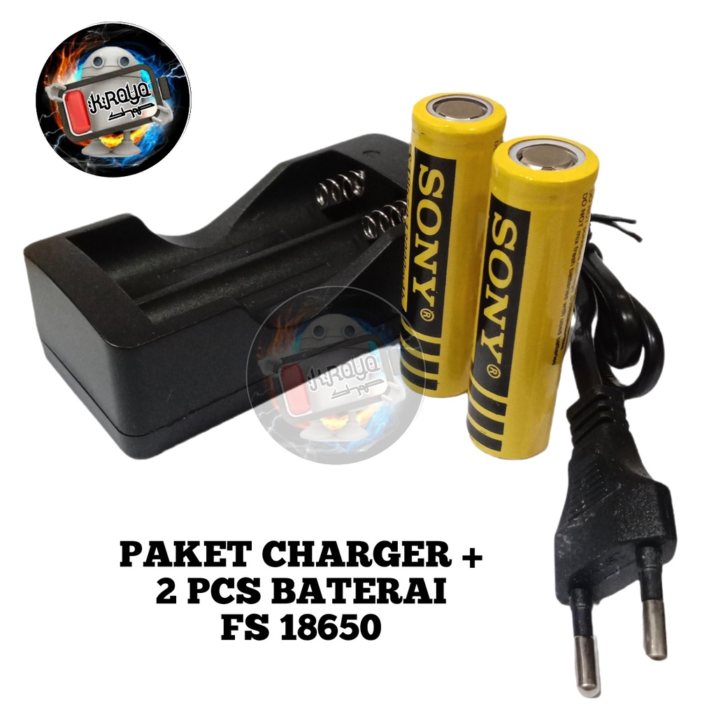 Jual Charger + 2 Batterai 18650 Kuning Li-ion 4.2v - 13000mAh | Shopee ...