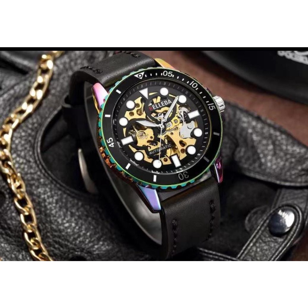 Jual Buy 1 Get 1 Jam Tangan Belleda 9352 Automatic Leather Strap Water