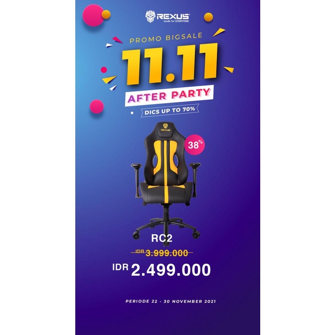 Jual Rexus Gaming Chair Raceline Ultimate Kursi RGC RC2 | Shopee Indonesia