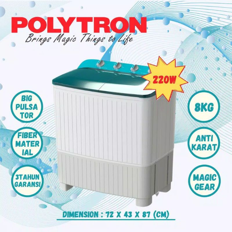 Jual MESIN CUCI 2 TABUNG KAPASITAS 8 Kg POLYTRON PWM 8363 / 8366 **BEST ...