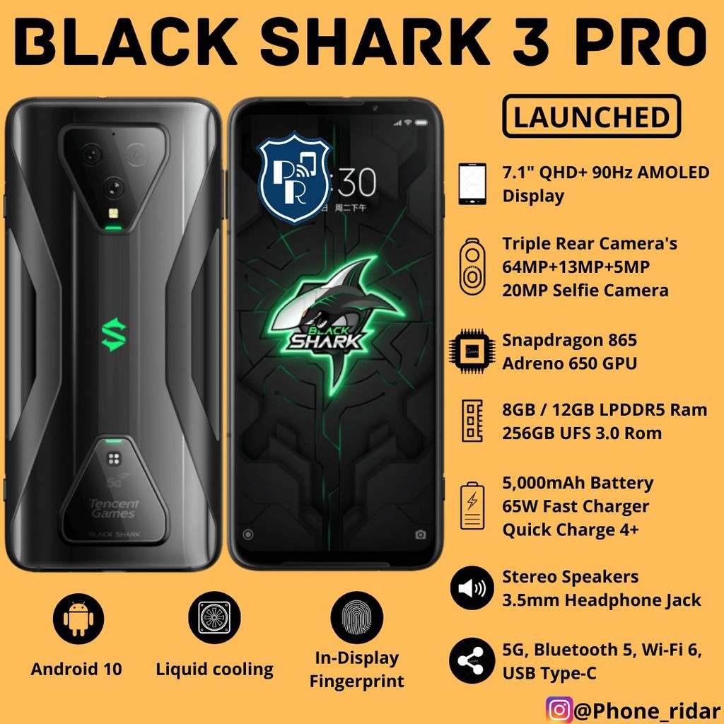 新品同様 Xiaomi BLACKSHARK3 PRO 12GB 256GB Xiaomi Black Shark 3S 5G 6.67