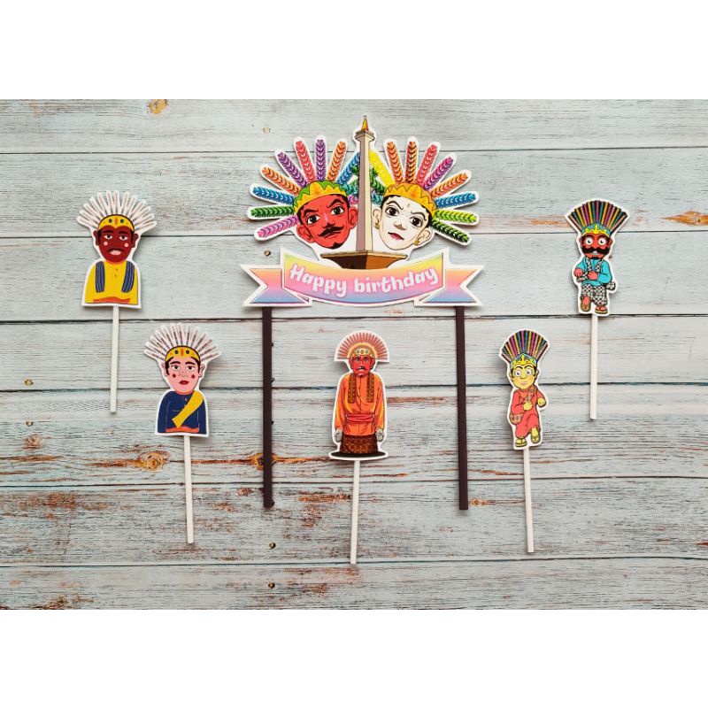 Jual hiasan nasi tumpeng cake topper hiasan kue ulang tahun satu set