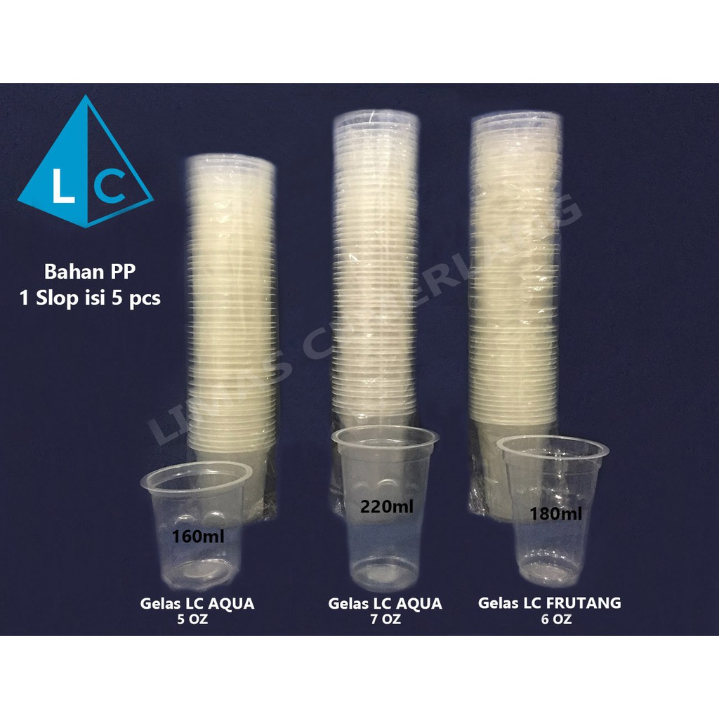 Jual GELAS PLASTIK PP Aqua & Frutang 5 OZ, 7 OZ, dan 6 OZ 1 Slop isi ...