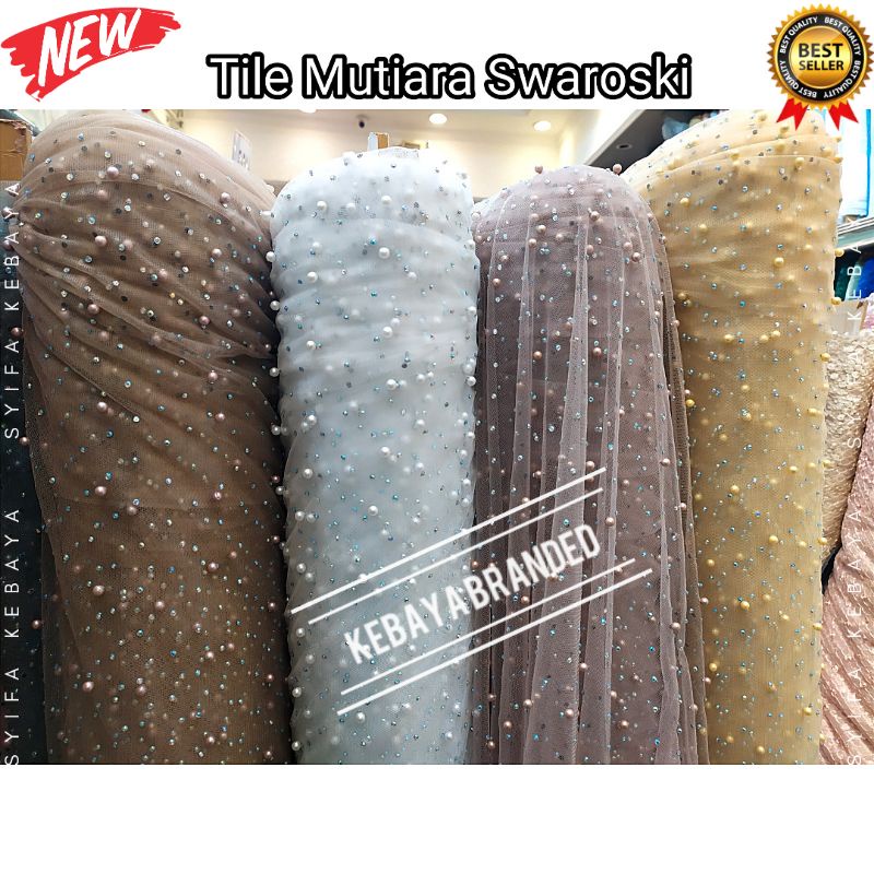 Jual Kain Tile Mutiara Soft Tulle Mutiara Payet Diamond Swaroski