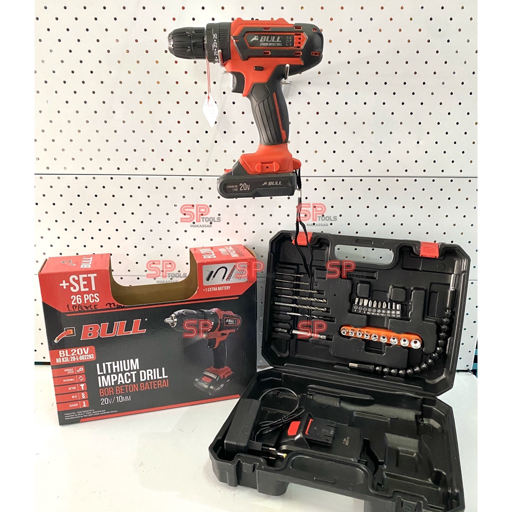 Jual MESIN BOR BETON BATERAI CAS CORDLESS IMPACT SET 20V BULL BL20V BL ...