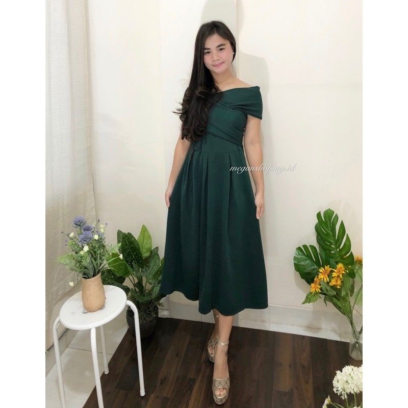 Jual (New) Sabrina Dress Emerald Green | Shopee Indonesia