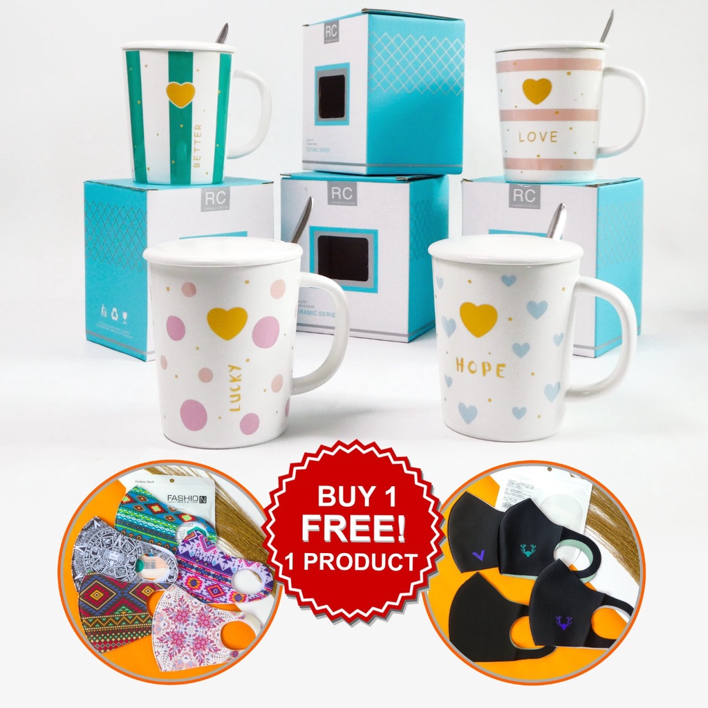 Jual Gelas Keramik Mug Kaca Besar Dengan Tutup Dan Sendok Putih Karakter Timbul Lucu Shopee 8509