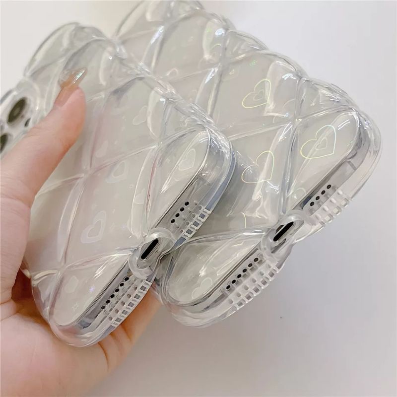 Jual Clear Quilt Diamond Heart Holo Case iP X Xs Xr 11 12 13 Pro Max ...