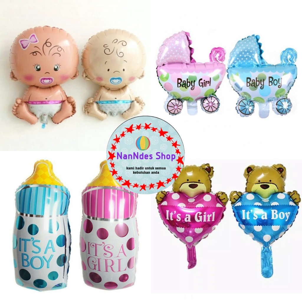 Jual Balon Foil Baby Shower Girl & Boy / Karakter Bayi Kereta Beruang ...