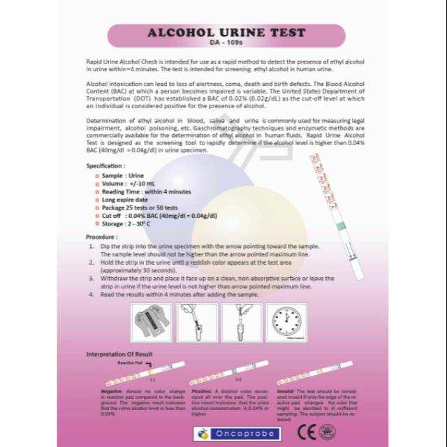 Jual Alat Tes Alkohol dalam Urin / Alcohol Urine Rapid Test / Alcohol
