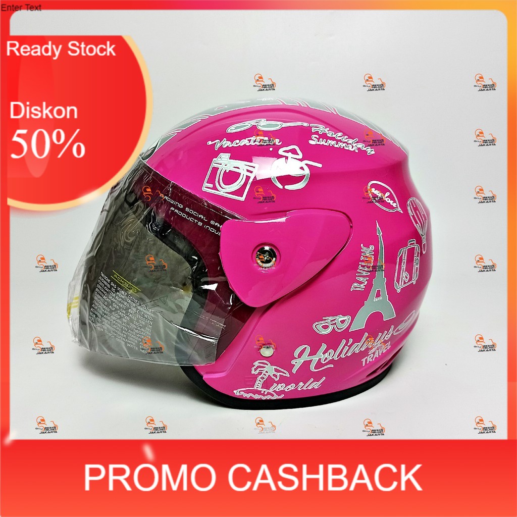 Jual 3.3 HELM HELEM KOREA BTS TRAVELING PINK GLOSS MODEL GM EVO HALF