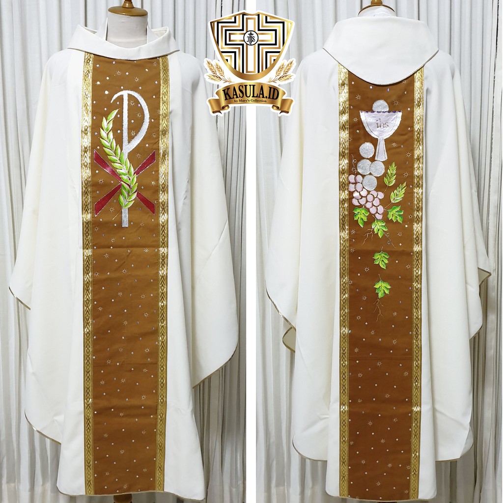Jual Kasula Chasuble Jubah Romo Katolik Batik Putih 12 (Misa Natal ...