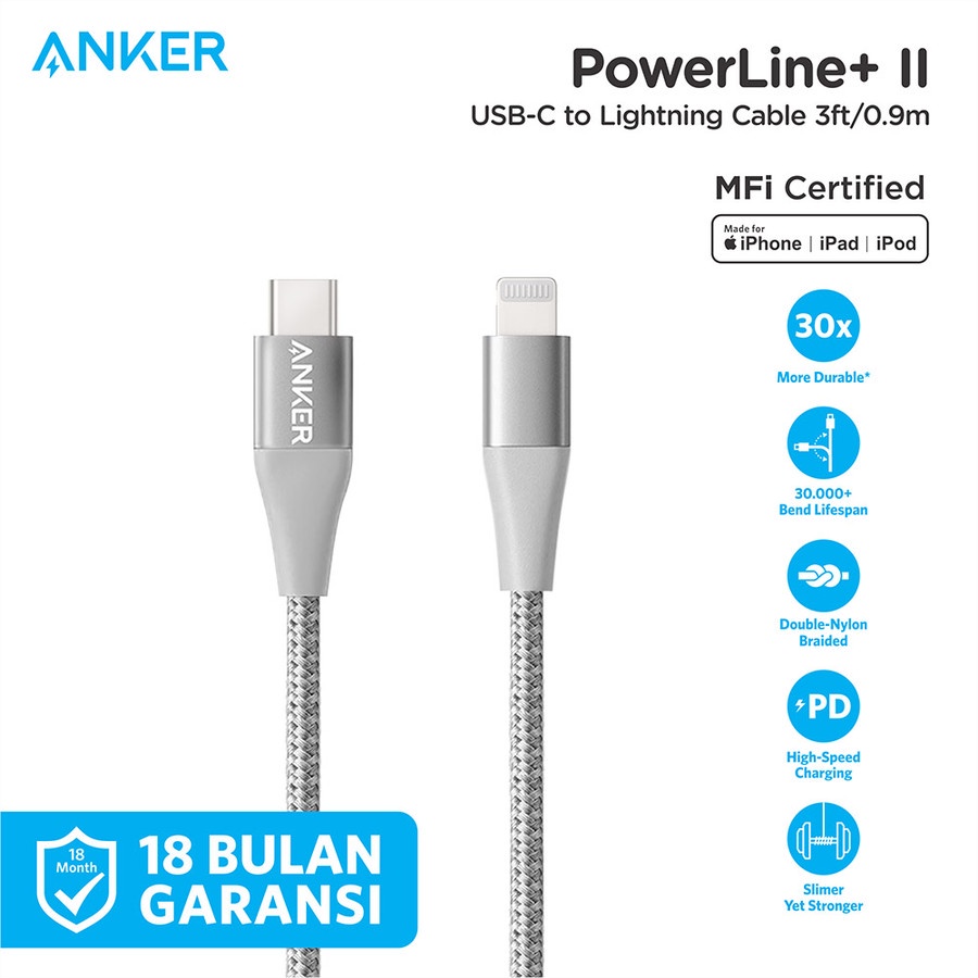 Jual Kabel Charger Anker PowerLine+II USB-C To IPhone Lightning 3Ft ...