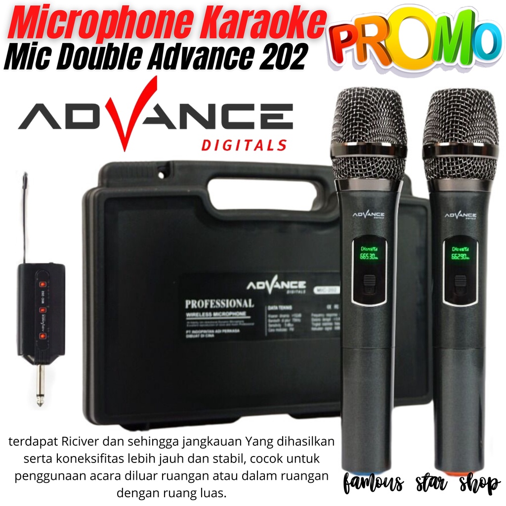 Jual Advance MIC202 / MIC203 Profesional 2 Mic Wireless Microphone