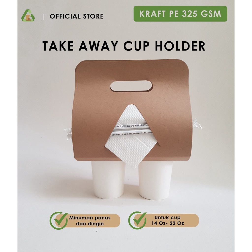 Jual Take away cup holder / Double Cup holder kraft / Drink carrier