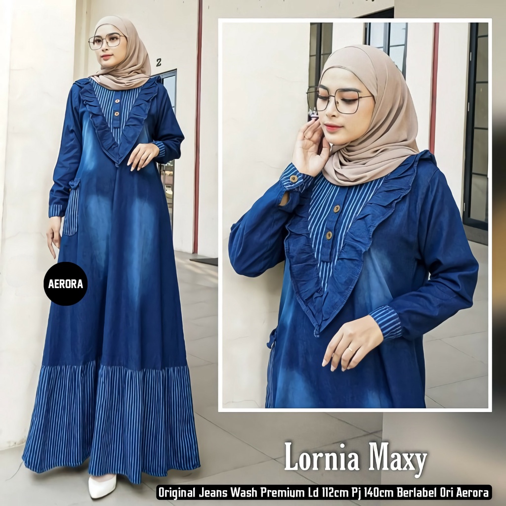 Jual Baju Gamis Dewasa Jeans Jins Denim Wanita Terbaru Dress Modern Busui Kekinian Model