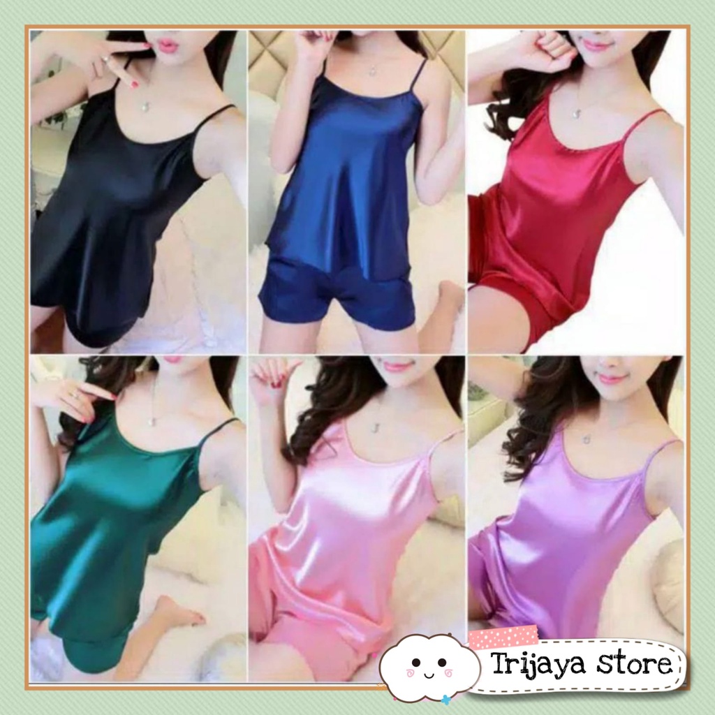 Jual Trijaya Setelan Tank Top Satin Import Lingerie Baju Tidur