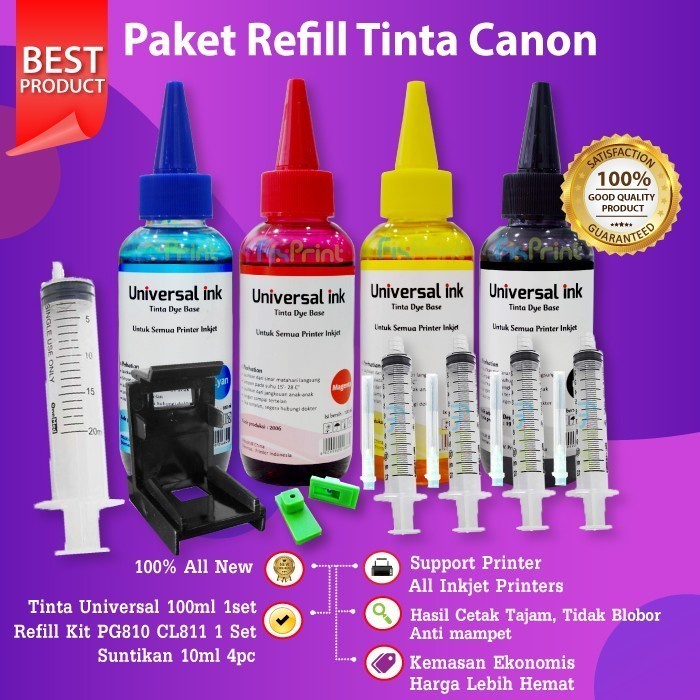 Jual Paket Tinta 4 Warna 100ml Refill Canon mx366 mx326 e480 cartridge ...