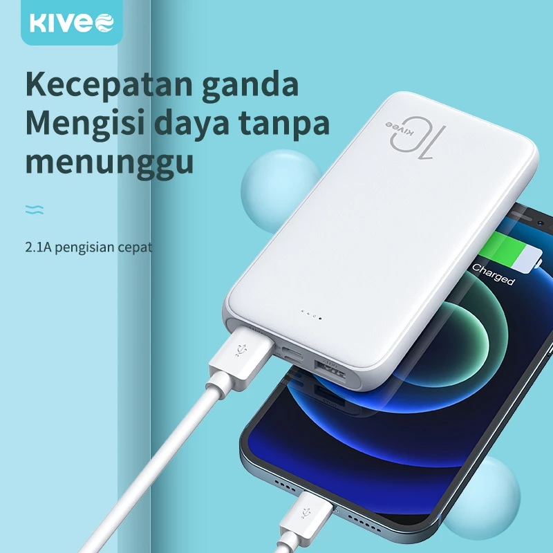 KIVEE powerbank mini Murah 10000 mah fast charging black dan white