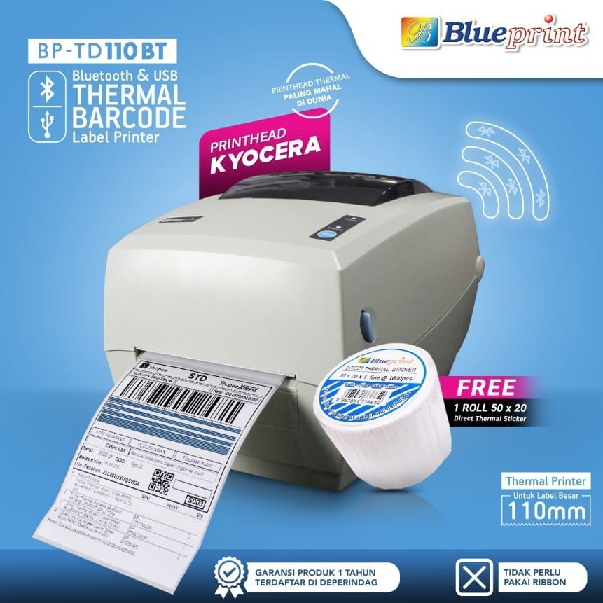 Jual Printer Thermal Barcode Resi Bluetooth BLUEPRINT BP TD110BT Resmi ...