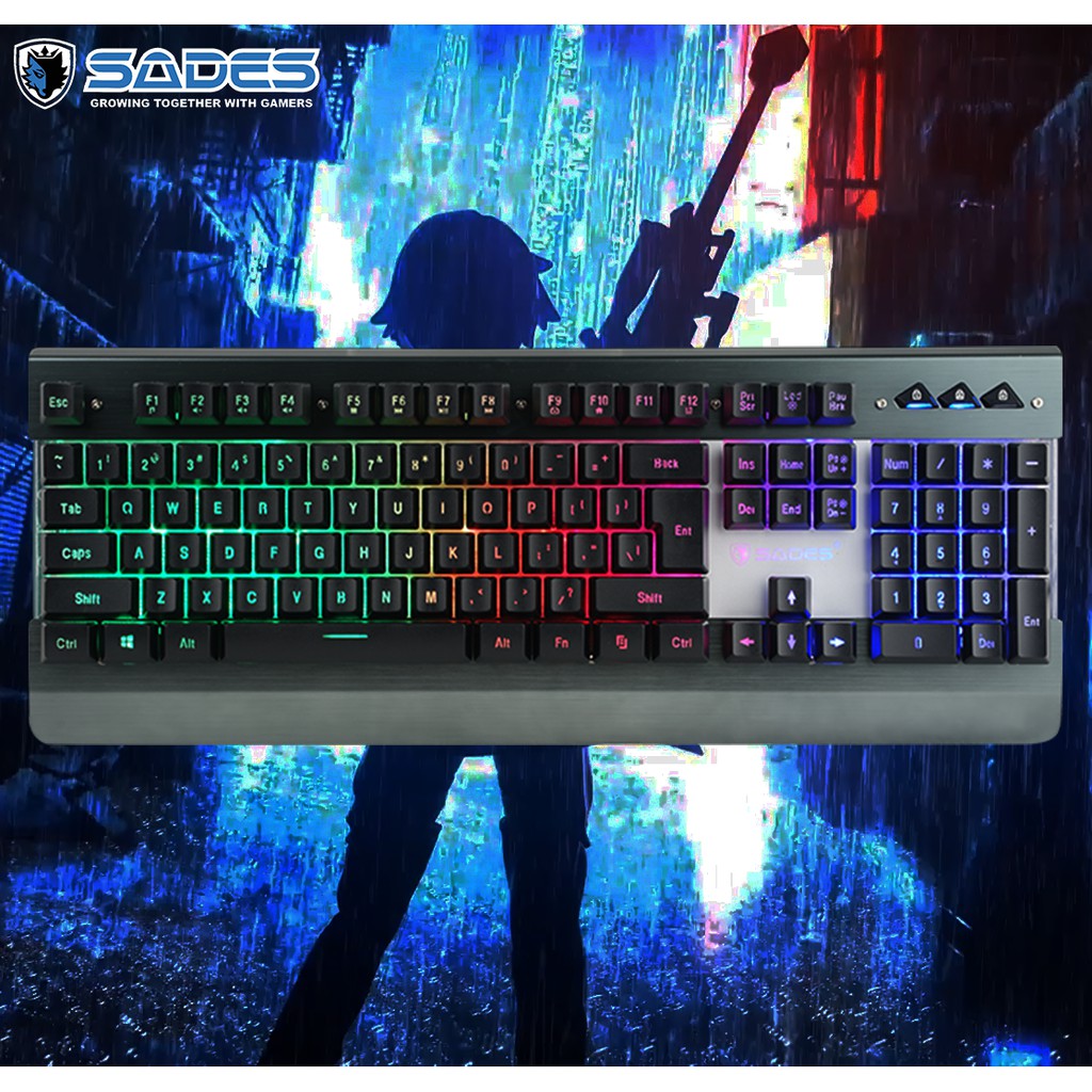 Jual Keyboard Gaming Sades WHISPER Fullsize Membrane Keyboard LED Rainbow Backlight Shopee