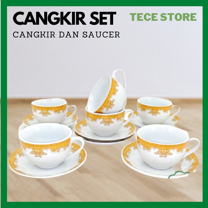 Jual Cangkir Set Mahkota Taniti Cangkir Teh Kopi Saucer Kotak A7f4 Gelas Minum Bahan Keramik Set 5413