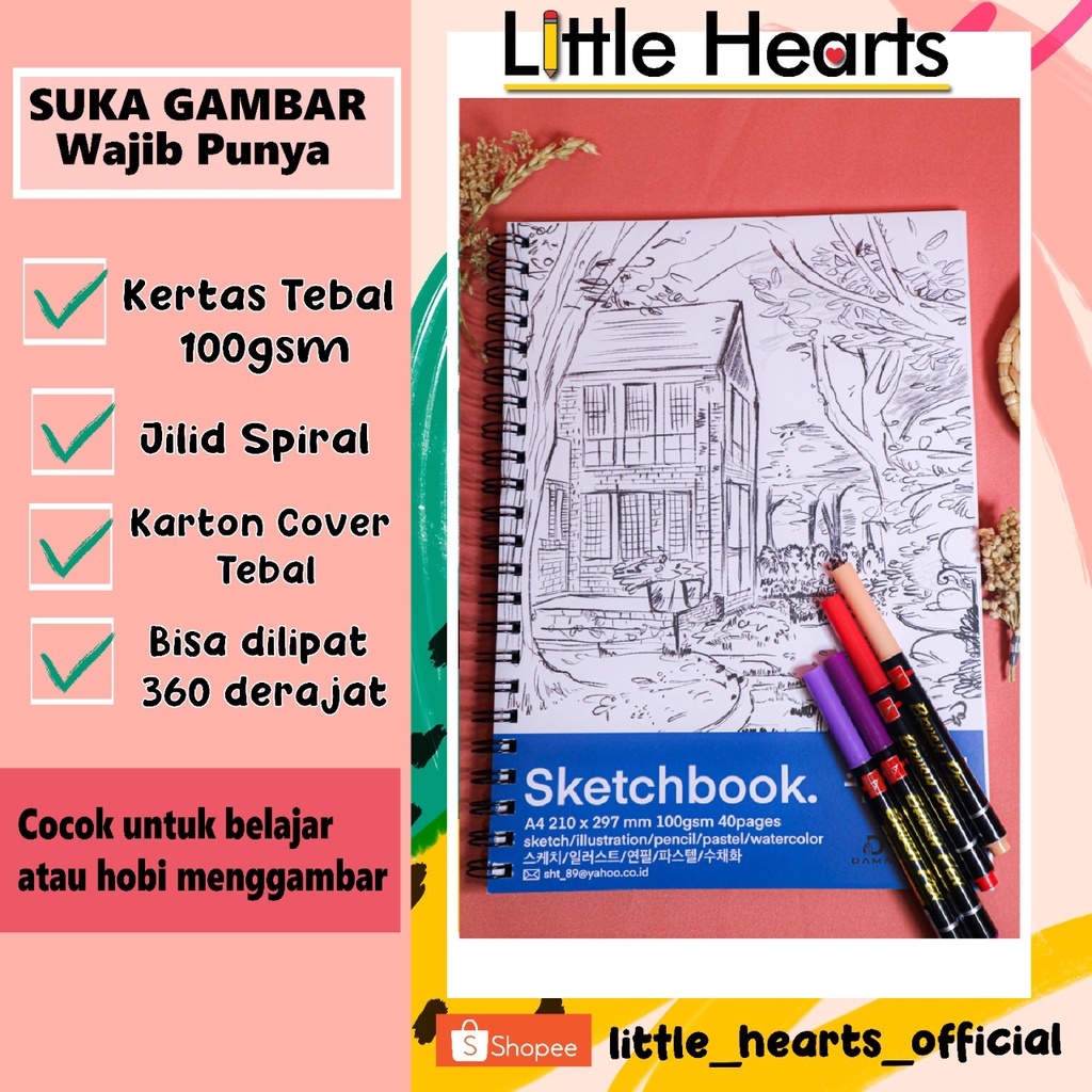 Jual Buku sketsa gambar sketchbook A4 isi 40 lembar jilid spiral ANTI